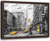 Foto in frame , Taxi's van New York ,120x80cm , Zwart wit geel , wanddecoratie