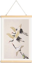 JUNIQE - Posterhanger Vliegende kraanvogels -60x90 /Grijs & Ivoor