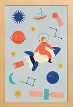 JUNIQE - Poster in houten lijst Friends in Space -40x60 /Kleurrijk