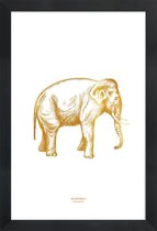 JUNIQE - Poster met houten lijst Elephant gouden -30x45 /Goud & Wit