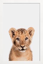 JUNIQE - Poster met houten lijst Lion Cub II -13x18 /Bruin