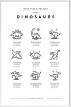 JUNIQE - Poster in kunststof lijst Dinosaurussoorten -60x90 /Wit &