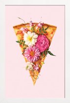 JUNIQE - Poster in houten lijst Floral Pizza -60x90 /Bruin & Roze