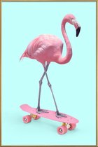 JUNIQE - Poster met kunststof lijst Skate Flamingo -60x90 /Blauw &
