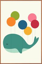 JUNIQE - Poster met kunststof lijst Schattige walvis en ballon