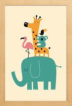 JUNIQE - Poster in houten lijst Schattige dieren illustratie -60x90