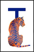 JUNIQE - Poster met kunststof lijst T Tiger -13x18 /Blauw & Oranje