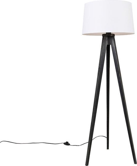 QAZQA tripod_classic - Klassieke Vloerlamp | Staande Lamp met kap - 1 lichts - H 136 cm - Wit - Woonkamer | Slaapkamer