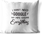 Buitenkussens - Tuin - Moederdag quote ''I don't need google my wife knows everything'' tegen witte achtergrond - 60x60 cm