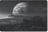 Muismataarde - Nieuwe planeet in de ruimte in zwart wit muismat rubber - 27x18 cm - Muismat met foto