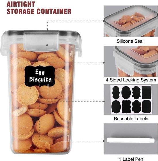 GoMaihe 6 × 2,5 l opbergdoos voor keuken, luchtdicht, van kunststof, verzegeld met deksel, voor het bewaren van granen, pasta, meel, huisdiervoer