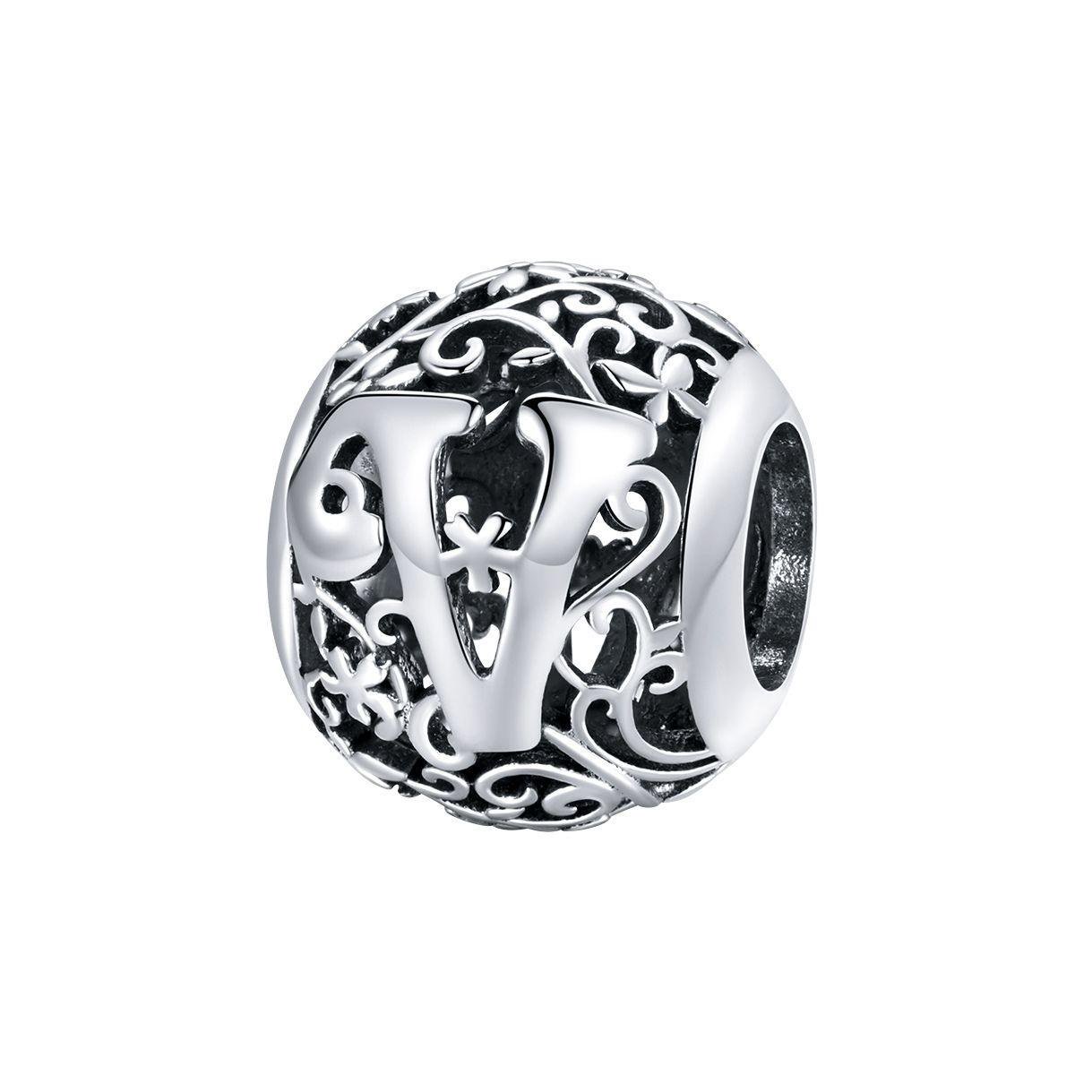 Letter V romantisch bedel | alfabet bead | Zilverana | geschikt voor alle bekende merken | 925 zilver | moederdag