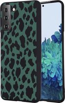 iMoshion Hoesje Geschikt voor Samsung Galaxy S21 Hoesje Siliconen - iMoshion Design hoesje - Zwart / Meerkleurig / Groen / Green Leopard