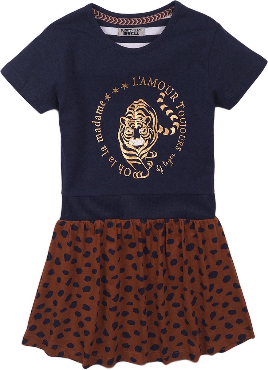 DJ Dutchjeans meisjes jurk DJ Tiger Navy Cognac