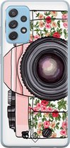 Samsung A52 (5G) hoesje siliconen - Hippie camera | Samsung Galaxy A52 (5G) case | Roze | TPU backcover transparant