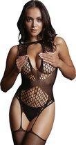 Contrast Suspender Bodystocking - Black -