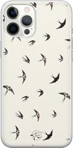 iPhone 12 Pro Max hoesje - Vogels / Birds - Soft Case Telefoonhoesje - Print - Beige