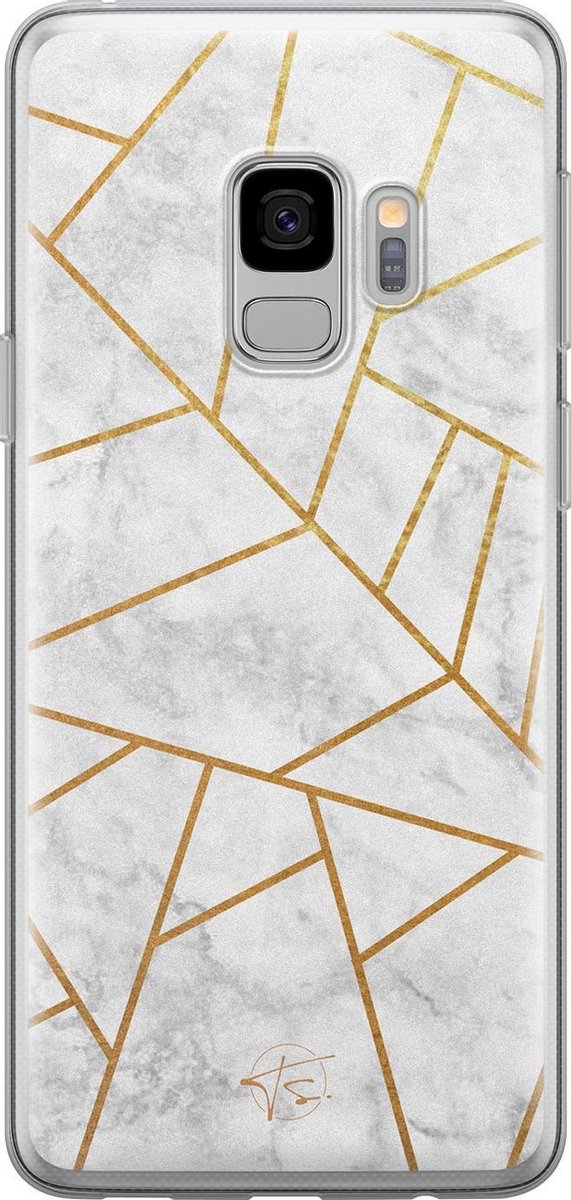 Samsung Galaxy S9 siliconen hoesje - Geometrisch marmer - Soft Case Telefoonhoesje - Grijs - Marmer