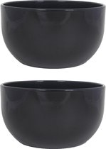 2x stuks bloempot schaal glanzend zwart keramiek voor kamerplant H14 x D26 cm