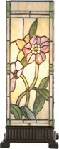 LumiLamp Tiffany Tafellamp 18x18x45 cm Beige Roze Glas Rechthoek Bloemen Tiffany Bureaulamp
