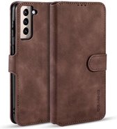 caseme - Hoesje geschikt voor Samsung Galaxy S21 - magnetisch 2 in 1 case - ming serie - leren back cover - donker bruin