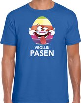 Paasei die tong uitsteekt vrolijk Pasen t-shirt / shirt - blauw - heren - Paas kleding / outfit 2XL