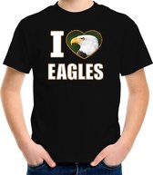 I love eagles t-shirt met dieren foto van een amerikaanse zeearend zwart voor kinderen - cadeau shirt vogel / adelaars liefhebber XL (158-164)