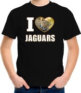 I love jaguars t-shirt met dieren foto van een luipaard zwart voor kinderen - cadeau shirt luipaarden liefhebber M (134-140)