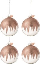 J-Line Doos Van 4 Kerstballen Glitter Mini Kwast Roze Glas Transparant Large