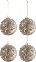 J-Line Doos Van 4 Kerstballen Fluweel Glas Antiek Grijs/Goud Medium