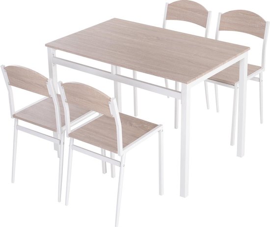 Medina Gardiner Eetkamerset - 5-Delig - Eettafel - Eetkamerstoel - 1 Tafel - 4 Stoelen - MDF - Metaal - Grijs - Wit -