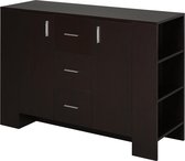 Nancy's Harlan Dressoir - Zijkast - Highboard - Ladekast - 2 Openslaande Deuren - Bewerkt Hout - Massief Hout - Zijbladen - Koffiekleur - 120 x 38 x 84 cm