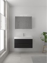 Bruynzeel Bando badmeubelset 90x45cm 1 kraangat 1 wasbak 2 lades met spiegelkast met softclose Composiet zijde zwart
