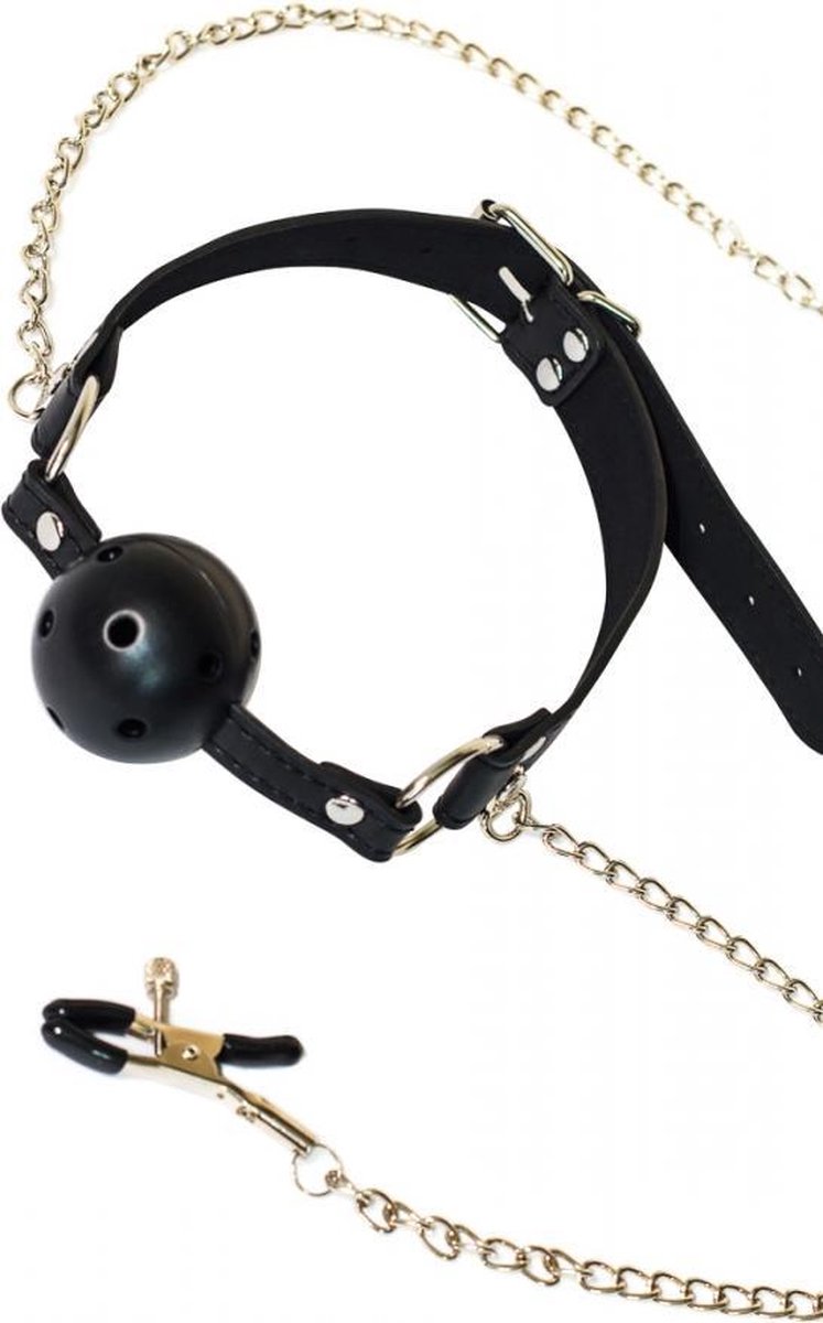 Goedkoopste Ball Gag Met Tepelklemmen En Ketting - BDSM - Bondage - Luxe Verpakking - Party Hard - Gratitude