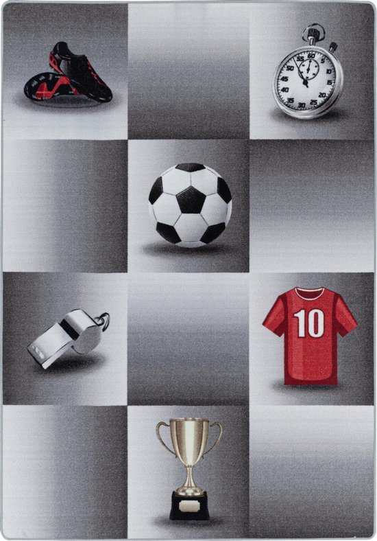 Tapijtenloods Play Vloerkleed Kinderkamer Soccer Star Laagpolig Grijs- 140x200 CM