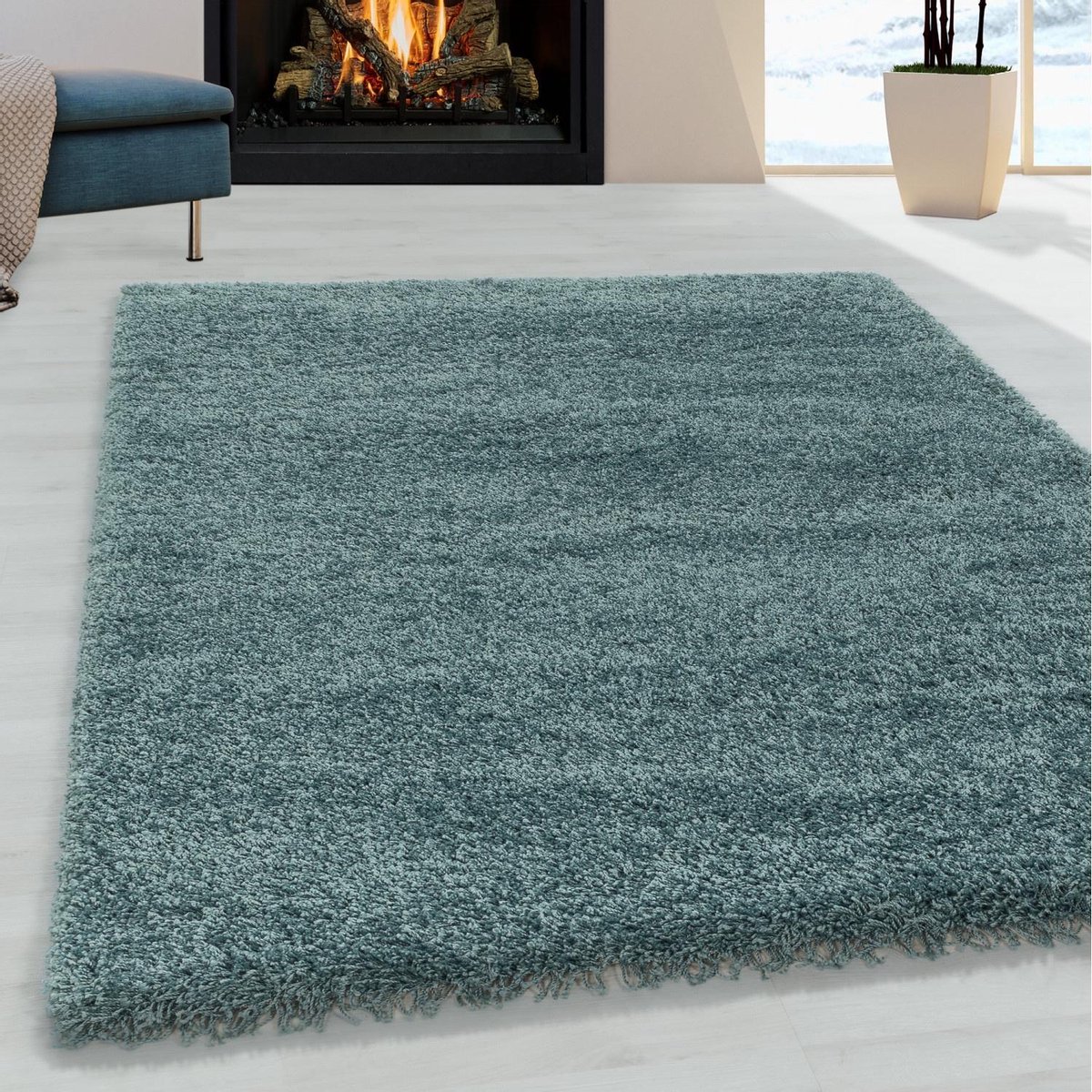 flycarpets Azure Vloerkleed Blauw - Effen - Hoogpolig - 140x200 cm