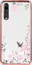 ADEL Siliconen Back Cover Softcase Hoesje Geschikt voor Huawei P20 Pro - Bling Glimmend Vlinder Bloemen Roze