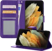 Samsung S21 Ultra Hoesje Book Case Hoes - Samsung Galaxy S21 Ultra Case Hoesje Wallet Cover - Paars