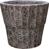 PTMD Fayah bruine pot keramiek rond geribbeld laag maat in cm: 54 x 54 x 47 - Bruin
