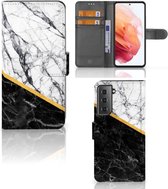 Mobiel Case Geschikt voor Samsung Galaxy S21 GSM Hoesje Marble White Black