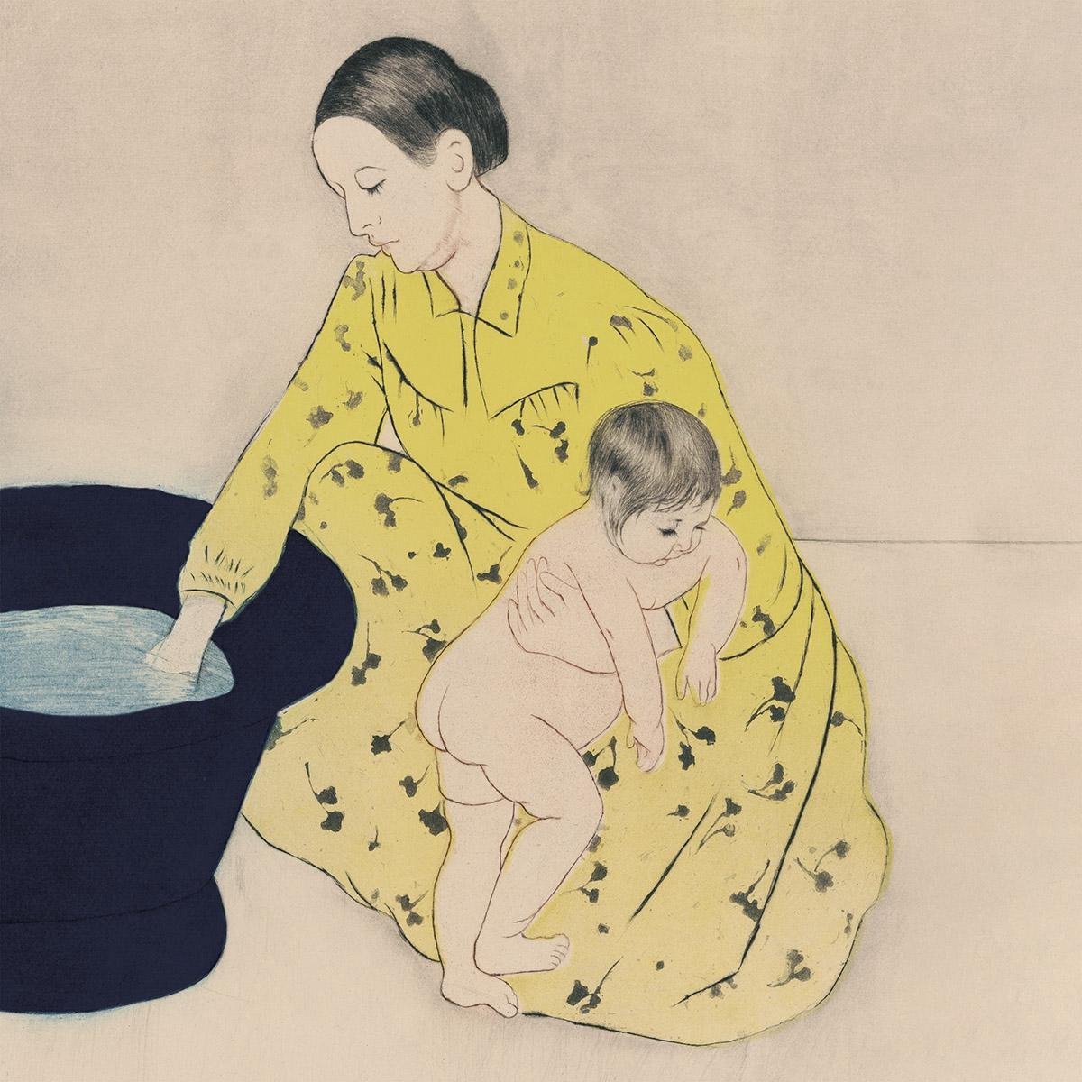 Schilderij - het kinderbad - kunstschilder Mary Cassatt - Collectie ART Facsimile - Dibond wit - 74x74cm