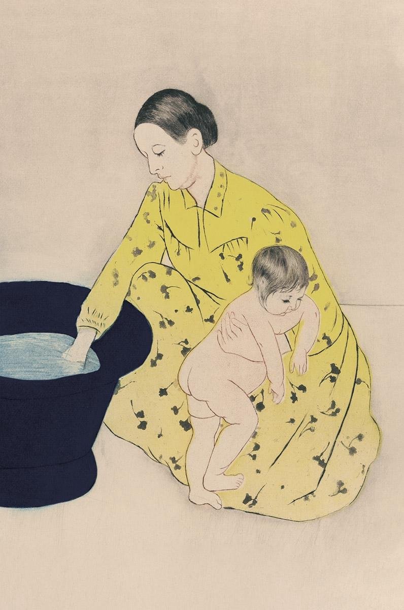 Schilderij - het kinderbad - kunstschilder Mary Cassatt - Collectie ART Facsimile - Dibond wit - 98x148cm