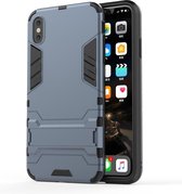 PC + TPU schokbestendige beschermhoes met houder voor iPhone XS Max (marineblauw)