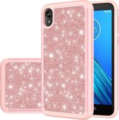 Voor Motorola Moto E6 Glitter Poeder Contrast Huid Schokbestendig Silicone + PC Beschermhoes (Rose Gold)