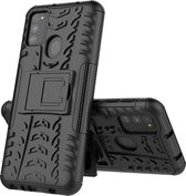 Voor Galaxy M31 Tire Texture Shockproof TPU + PC beschermhoes met houder (zwart)