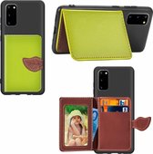 Voor Galaxy S20 Leaf Buckle Litchi Texture Card Holder PU + TPU Case met Card Slot & Wallet & Holder & Photo Frame (Groen)