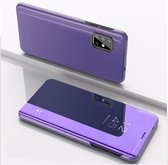 Voor Galaxy A51 vergulde spiegel horizontale flip lederen hoes met standaard mobiele telefoon holster (paars blauw)