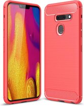 Brushed Texture Carbon Fibre Shockproof TPU Case voor LG G8 ThinQ (Rood)