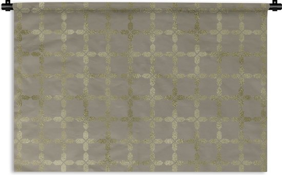 Wandkleed Luxe patroon - Luxe patroon van lichtgouden vierkanten tegen een grijze achtergrond Wandkleed katoen 180x120 cm - Wandtapijt met foto XXL / Groot formaat!