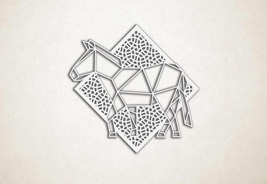 Line Art - Paard 1 met achtergrond - M - 60x62cm - Wit - geometrische wanddecoratie